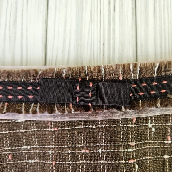 Rebecca Taylor Tweed and Bow Mini Skirt in Brown and Pink Plaid Size 2 - Picture 5 of 10